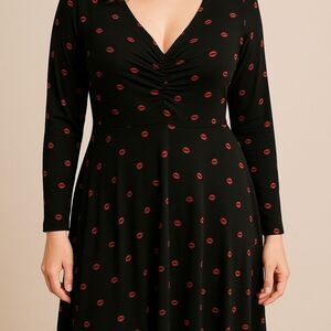 Torrid Black Red Kiss Print Fit Flare Dress Sz 2